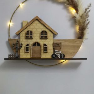 Wall Mounted Wreath with LED House Ornament