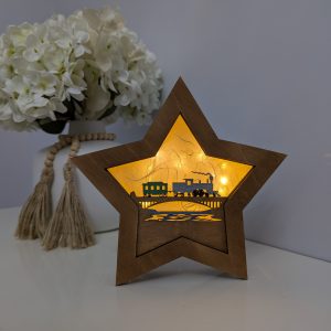 Walnut Steam Train Themed Star Light Box