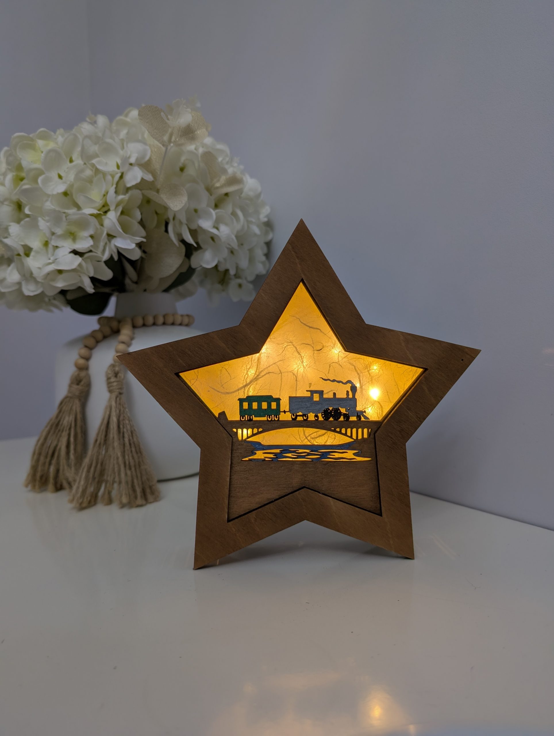 Walnut Steam Train Themed Star Light Box