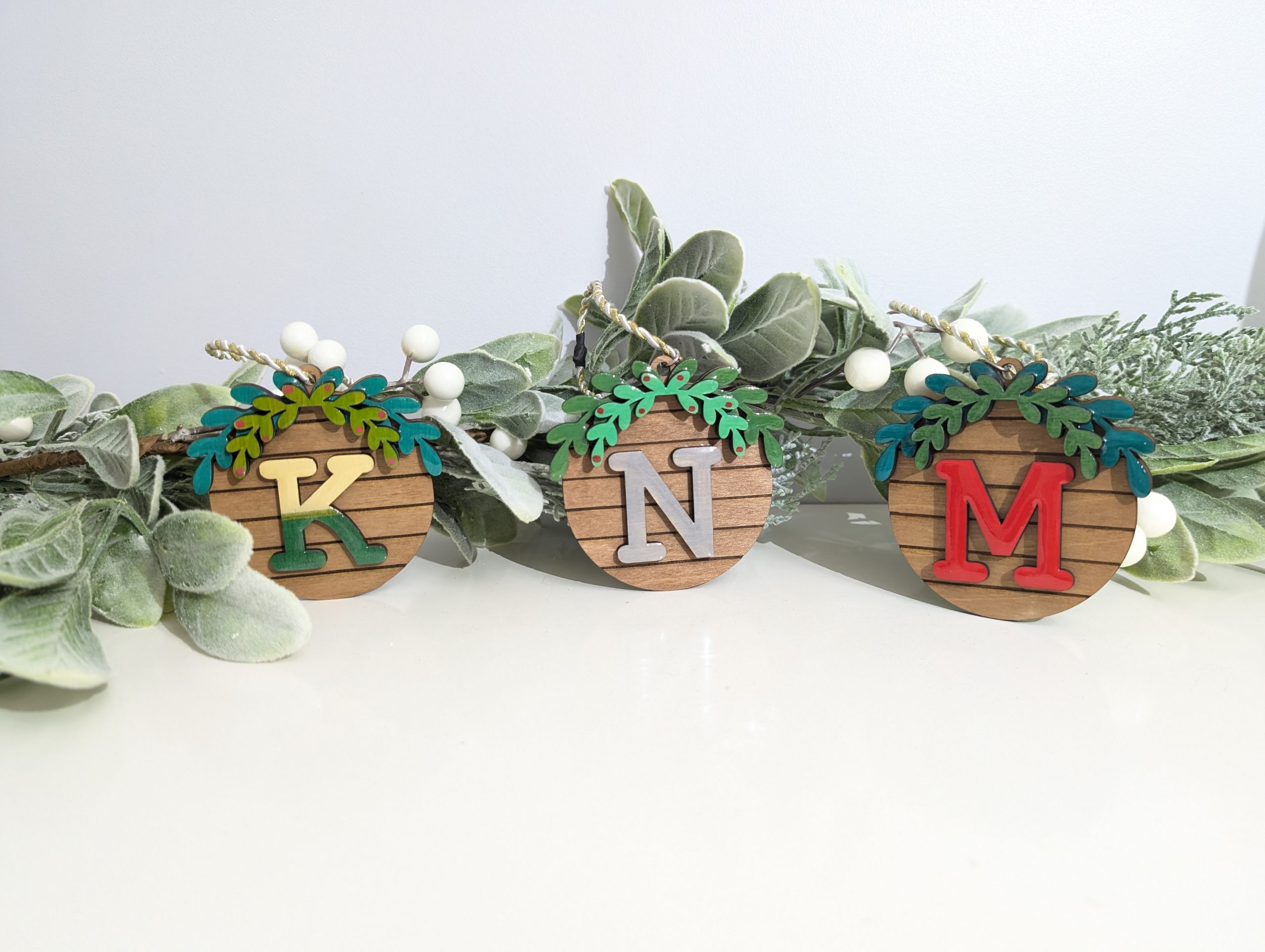 Wreath Bauble with Letter (Walnut Stain)