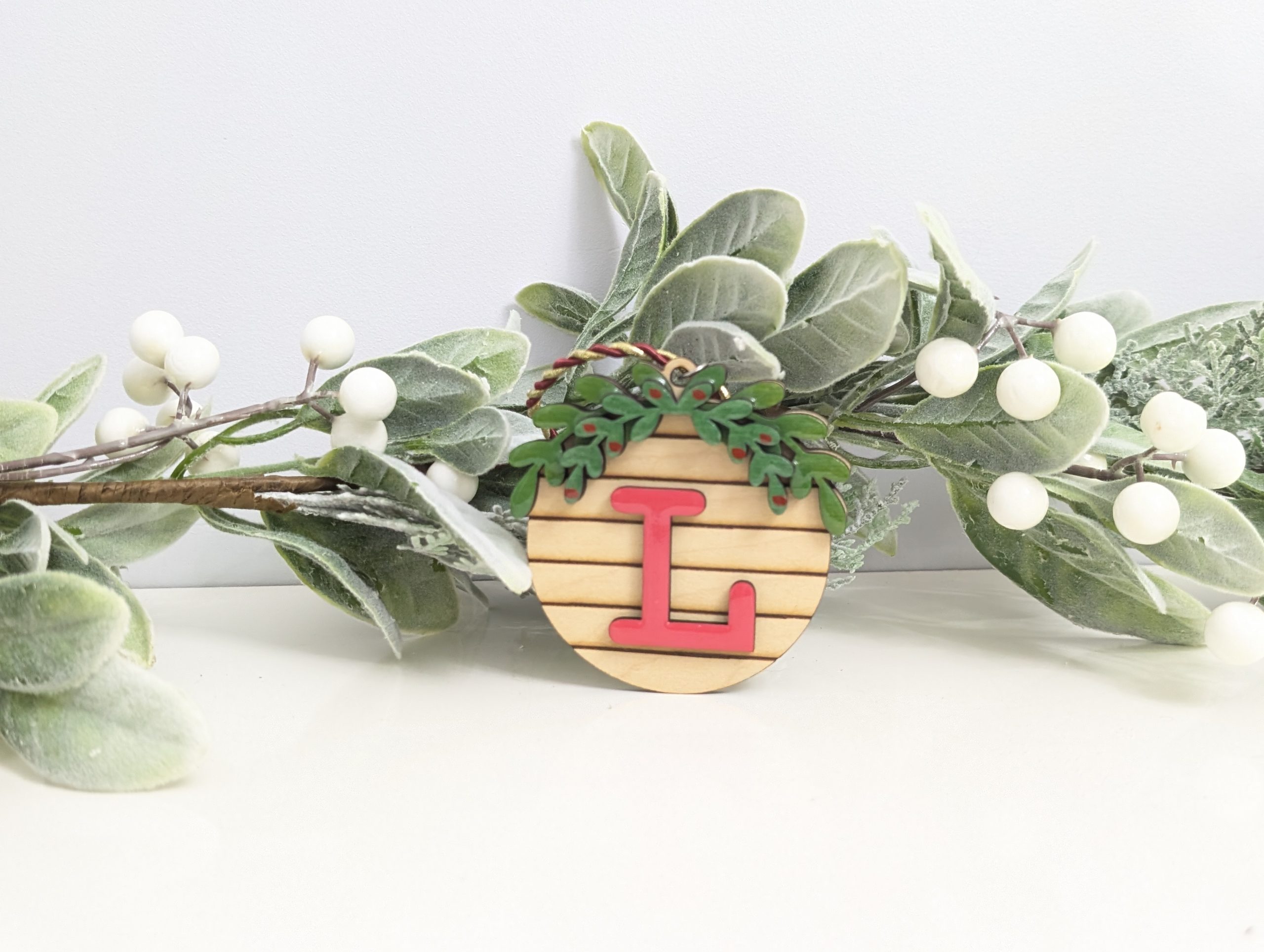 Wreath Bauble with Letter (White Ash Stain) - Image 3