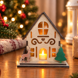 Wooden Christmas House Nightlight – Festive LED Home Decoration & Gift